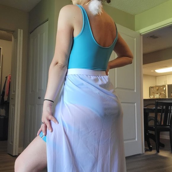 Blackmilk Blue Matte Bodysuit + Sheer Skirt Full Rave Outfit - Picture 8 of 8